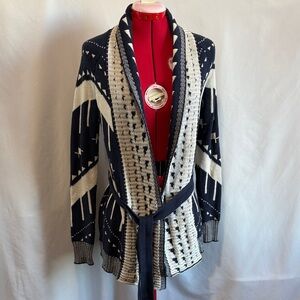 Olive & Oak Navy and Cream Patterned Cardigan